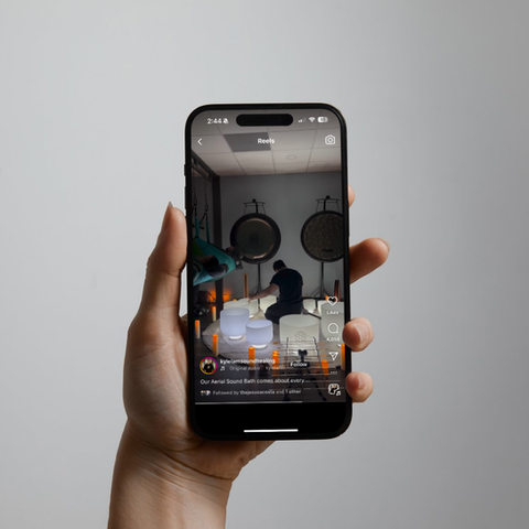 An iPhone showcasing an Instagram Reel of a Sound Bath.