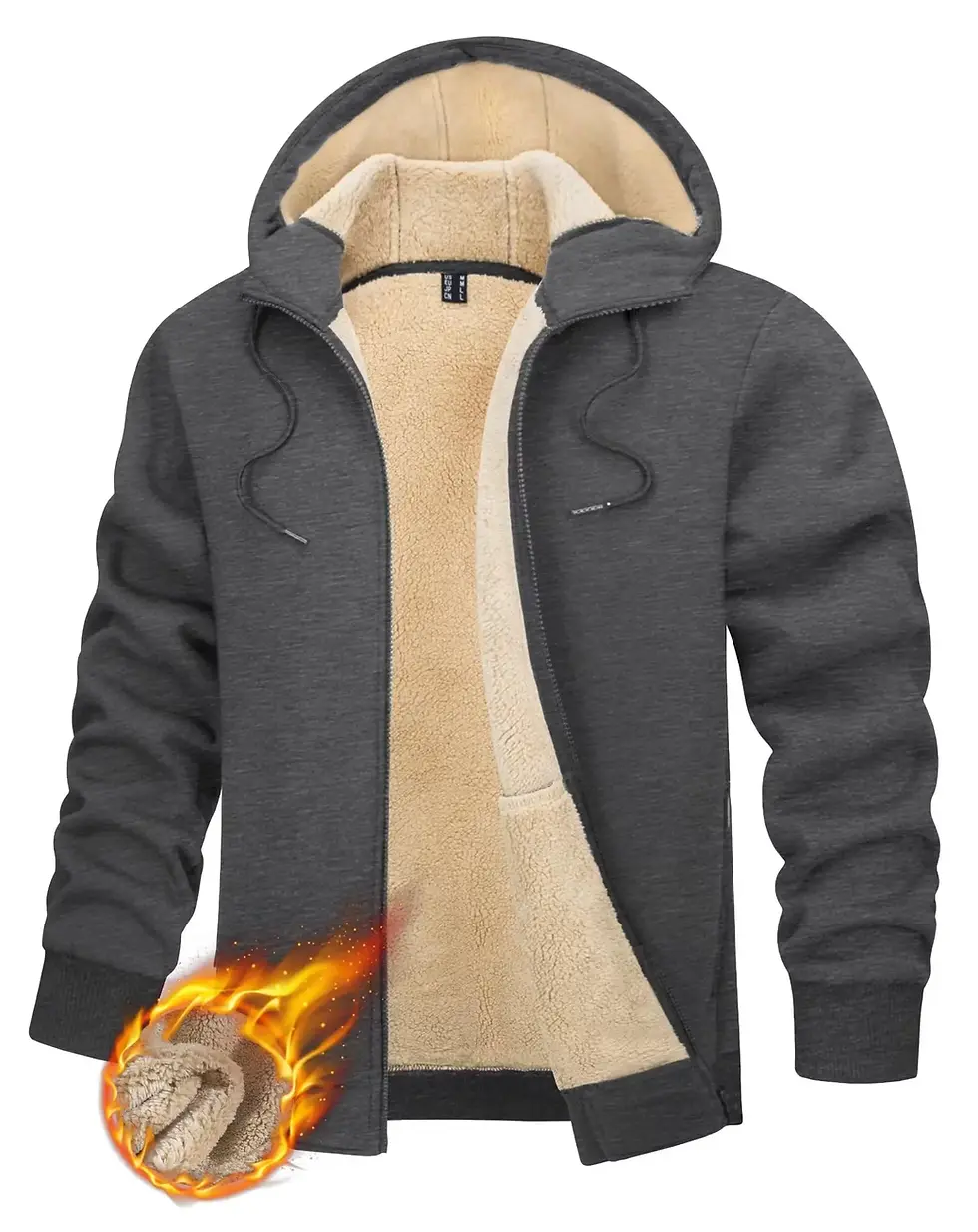 縮圖：TACVASEN Fleece Lining Winter Hoodie Mens Sherpa Jackets Windproof Full Zip Warm