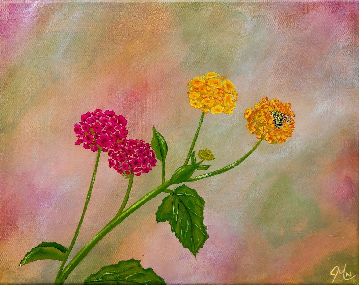 Flowers with bee framed print 16x20in 