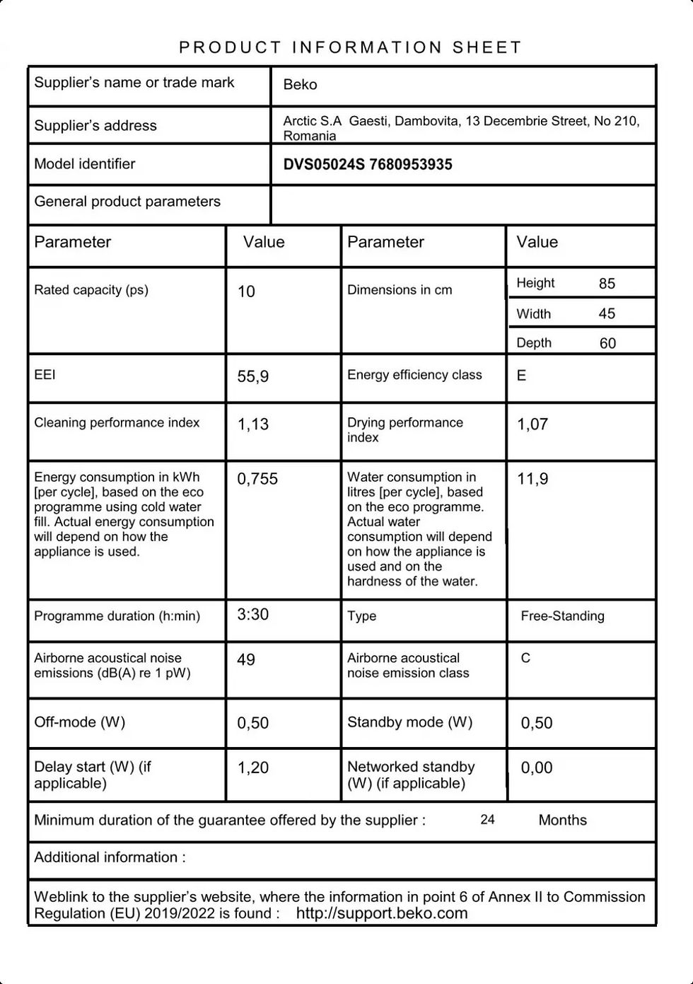 Miniature : BEKO - DVS05024S