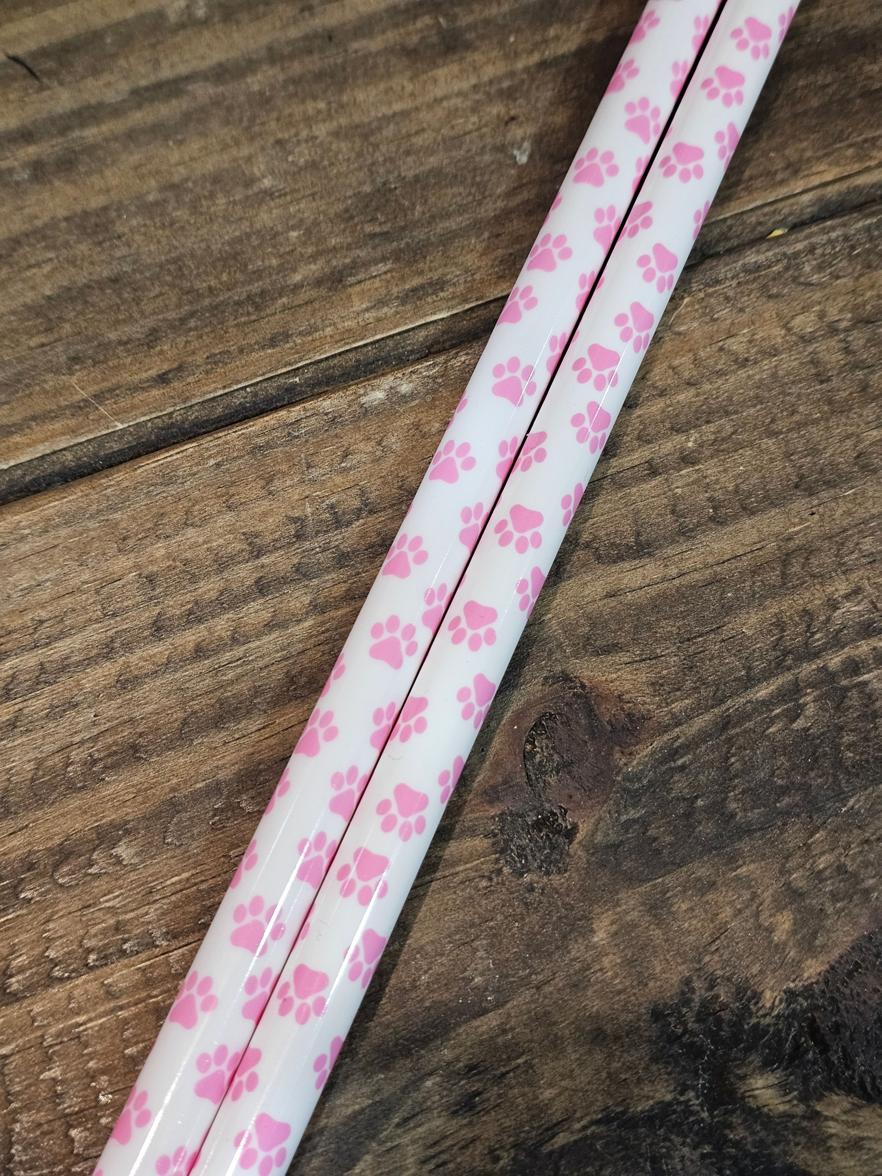 White with Pink Paw Prints Straw