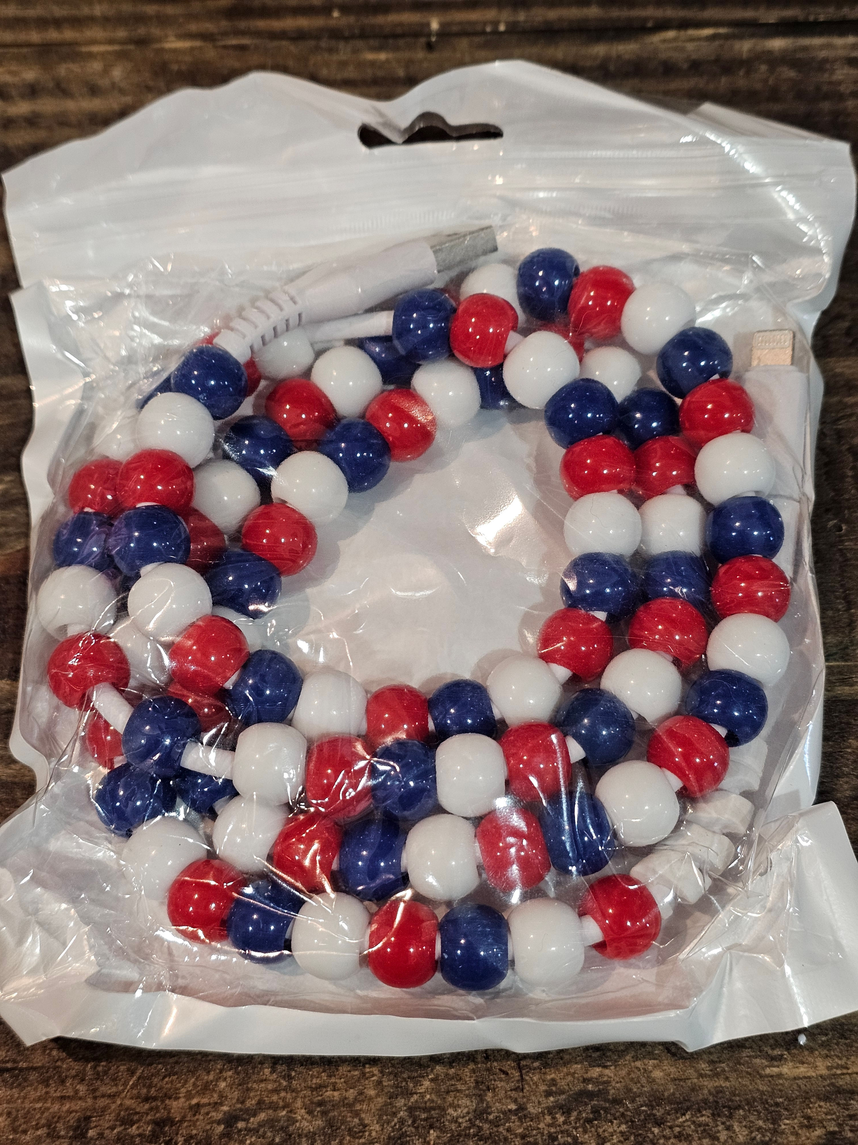 Red, White & Blue Beaded Phone Charger