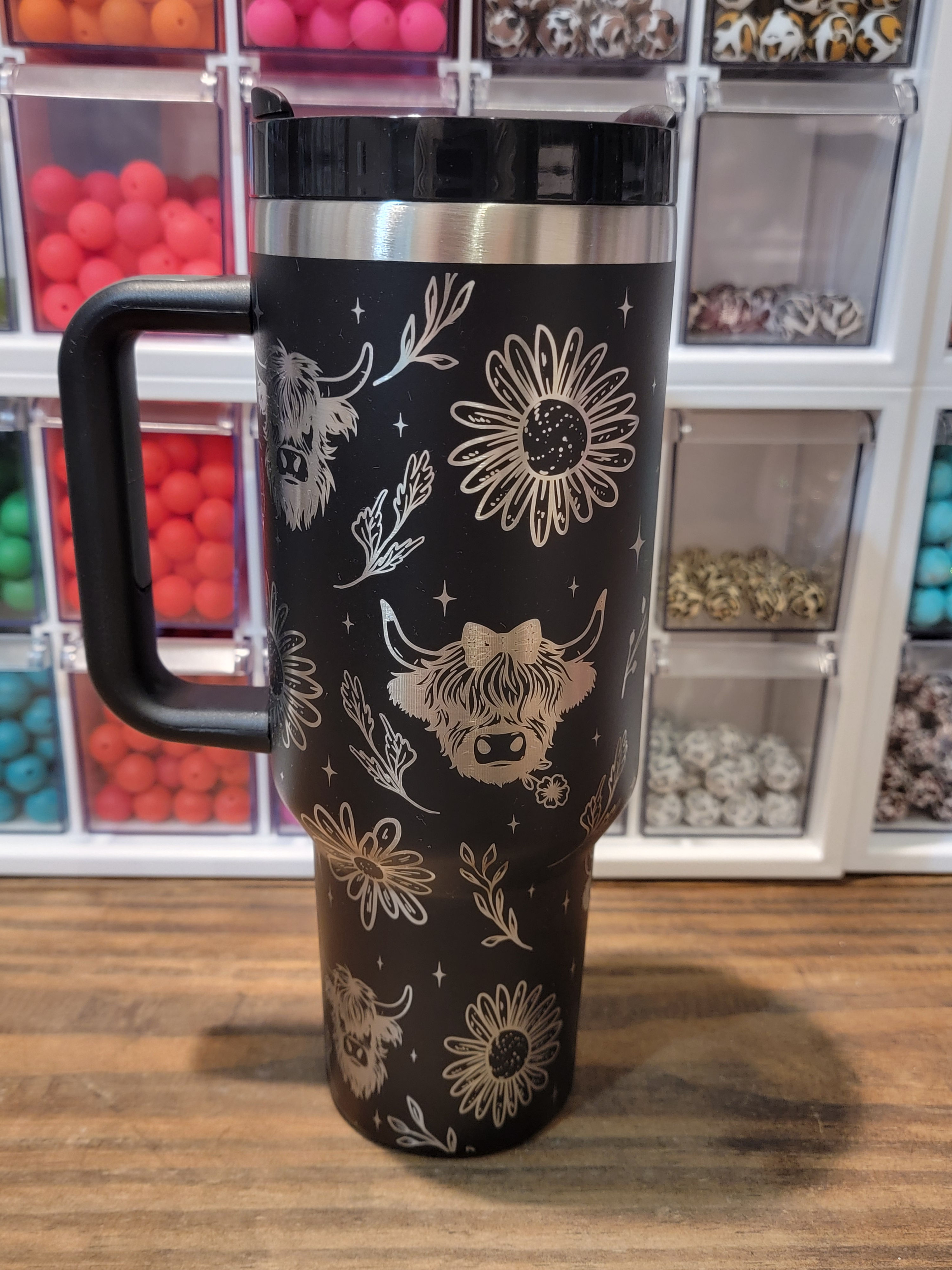 Black Highland with Sunflowers 40oz Tumbler