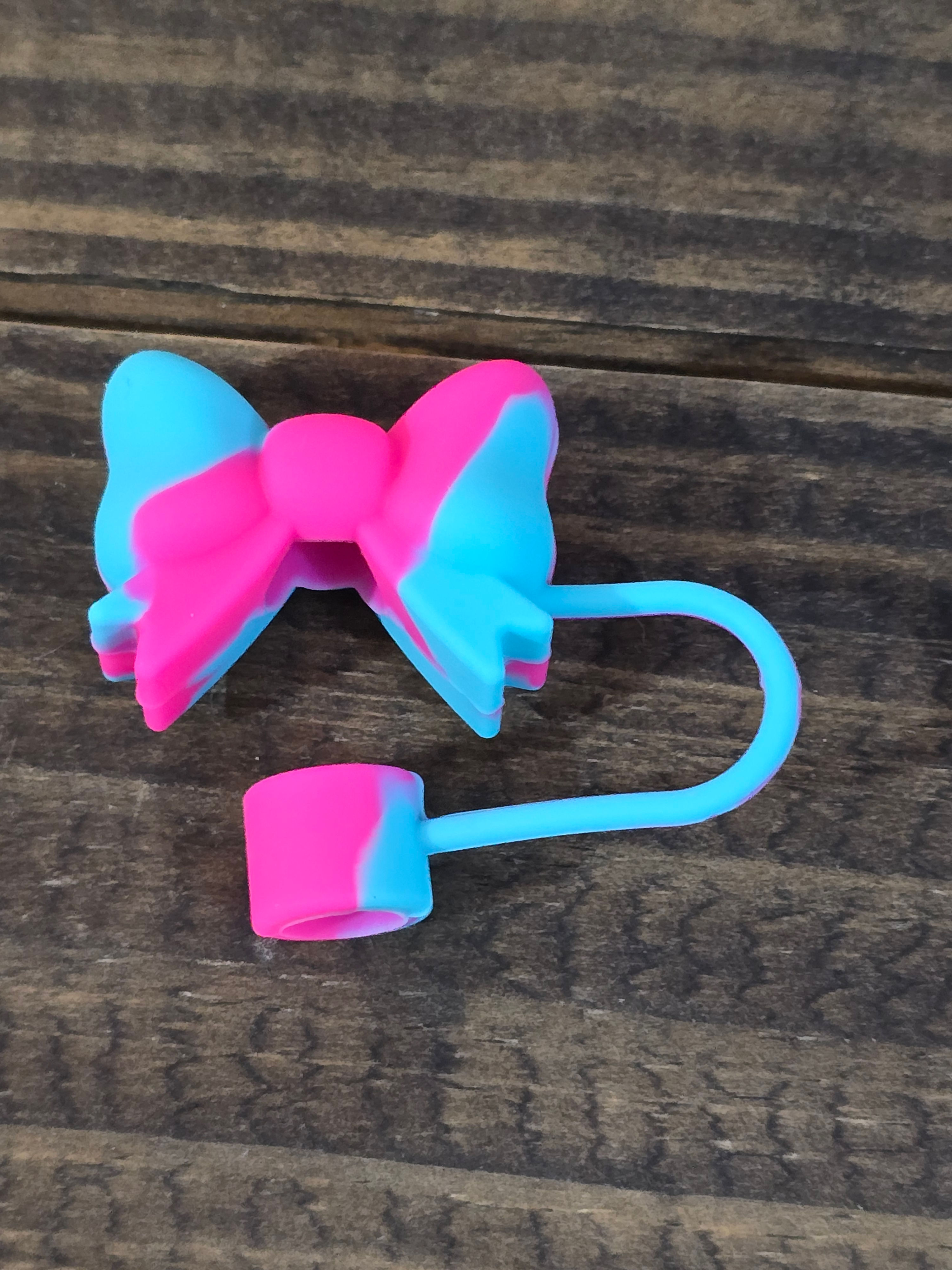 Pink + blue swirl bow strawtopper