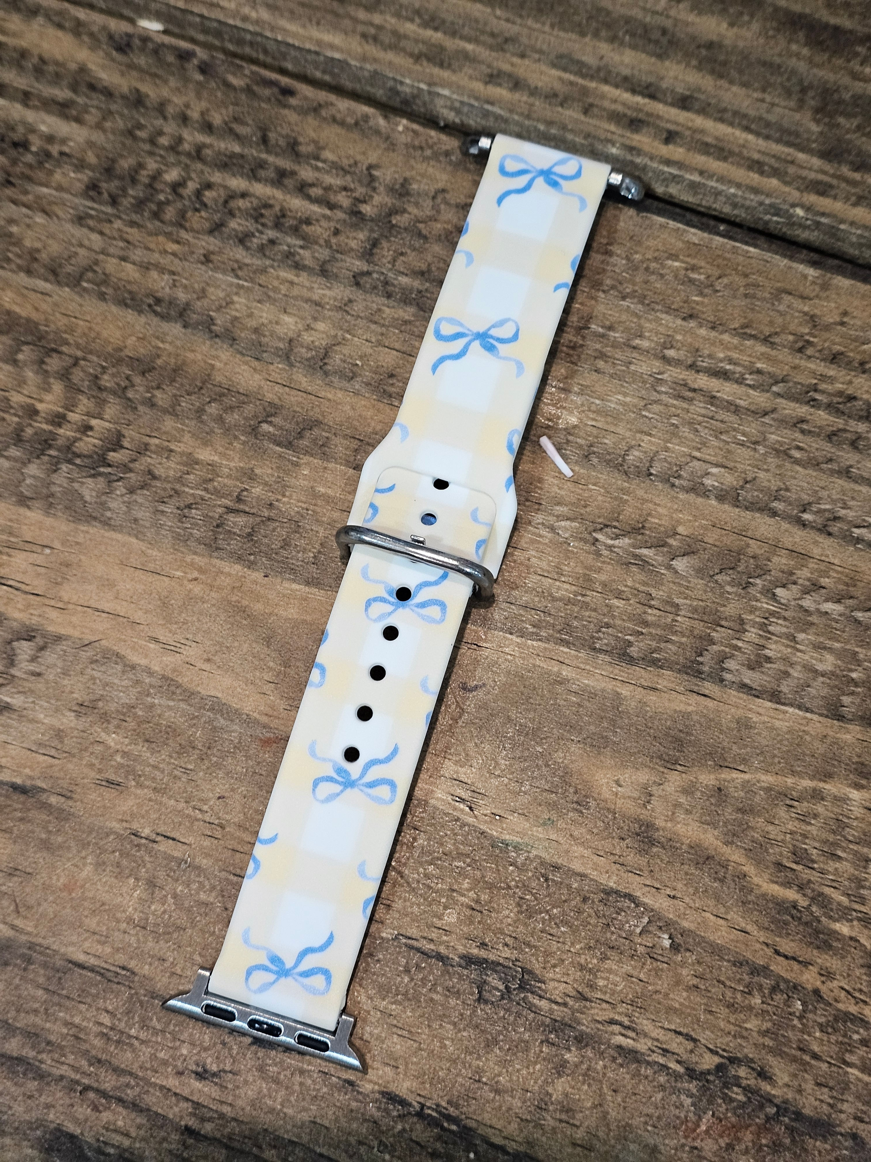 Yellow Checker with Blue Bows Apple Replacement Watch Band Sm (38-41mm)