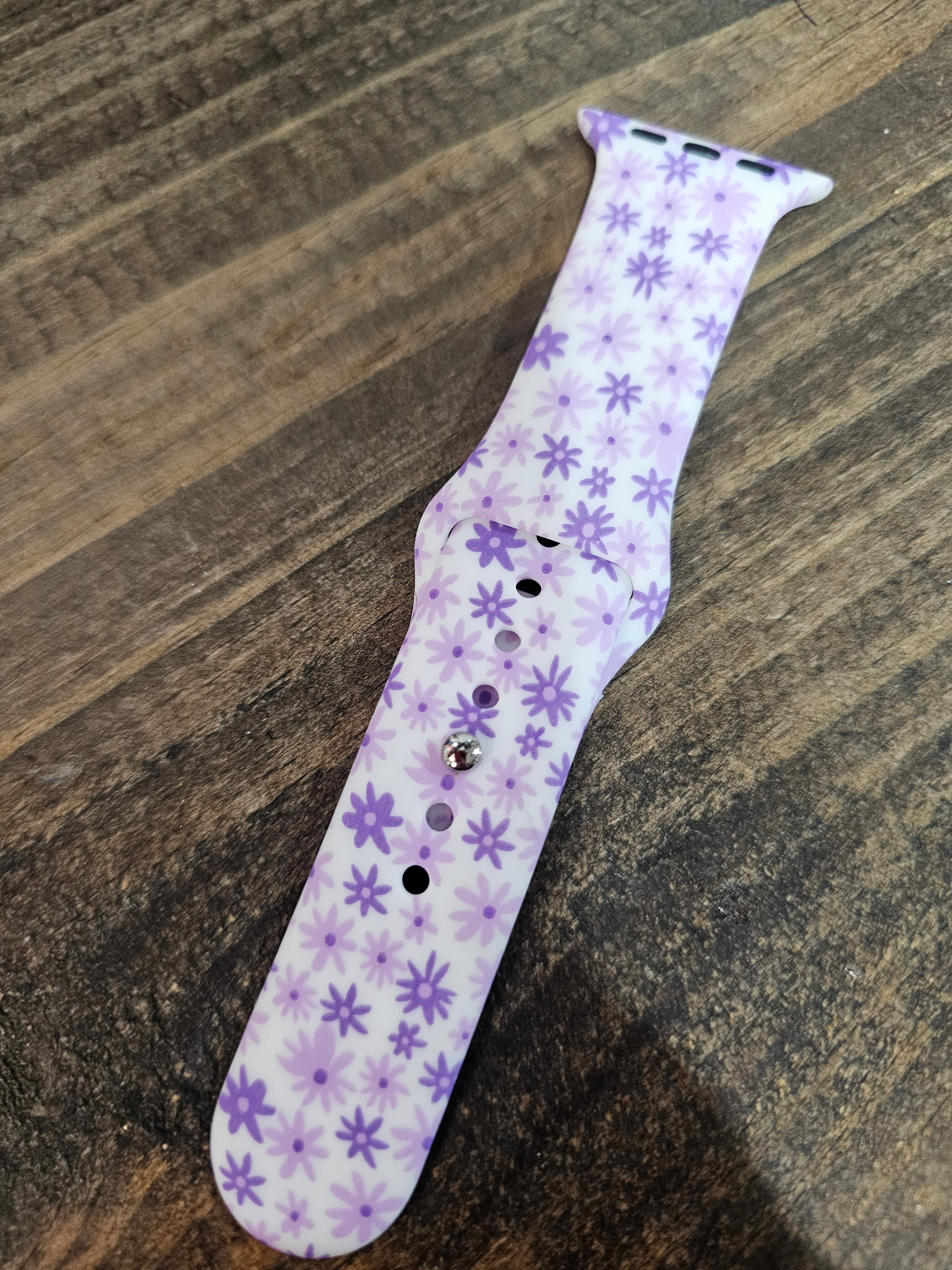 Purple Flowers Apple Replacement Watch Band Lg (42-49mm)