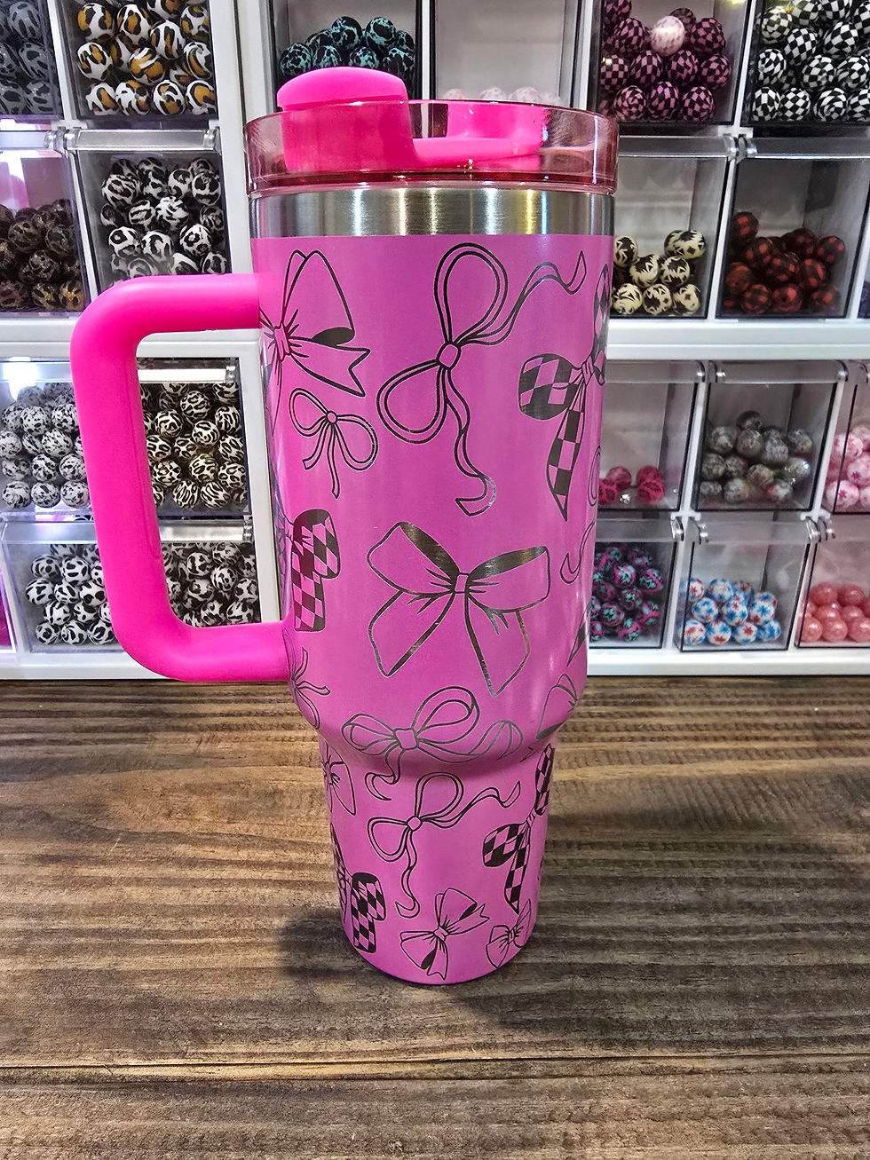 Thumbnail: Pink Shimmer Bows with Checkered Bow 40oz Tumbler