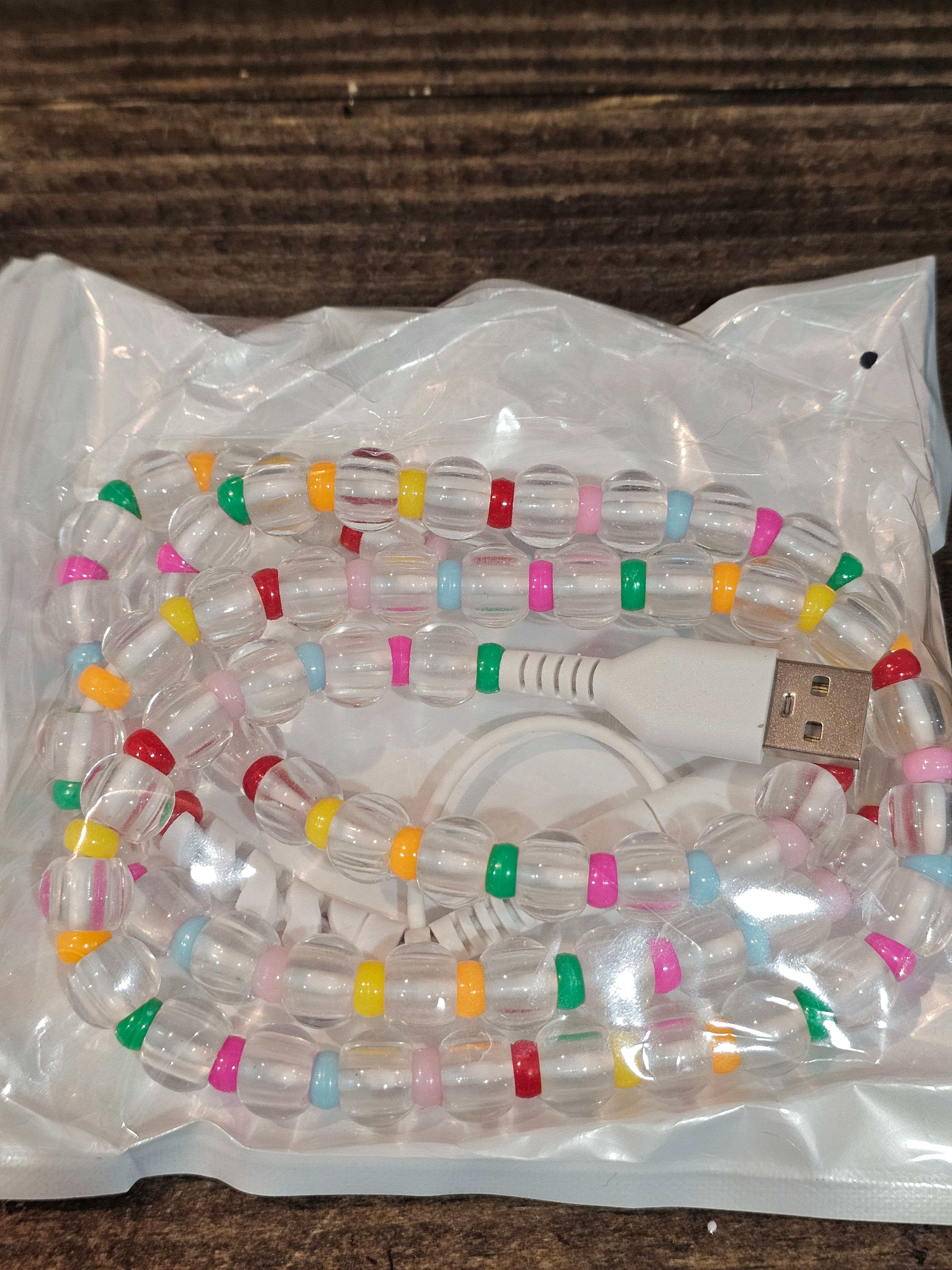 Clear Multicolored Beaded Cellphone Charger