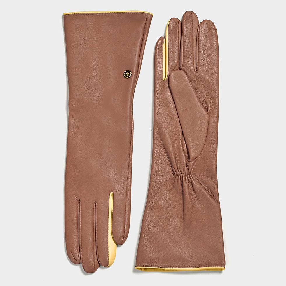 Thumbnail: Cream and vanilla leather gloves with cuff