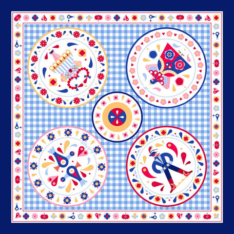 design for scarf The Devil and Kate blue