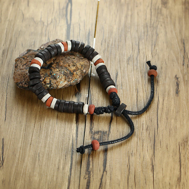 Thumbnail: Ancient African Tribal Style Natural Stone Beaded Bracelet Unisex Adjustable 