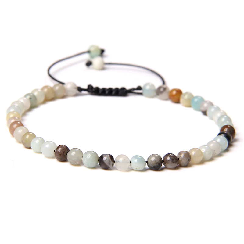 Thumbnail: Adjustable 4MM Stone Beads Agates Jaspers Onyx Lapis Lazuli Woven Bracelet 