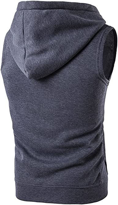 Thumbnail: Men's Hooded Zip Sleeveless Sweater Vest Slim Fit Solid Hooded Vest Jacket