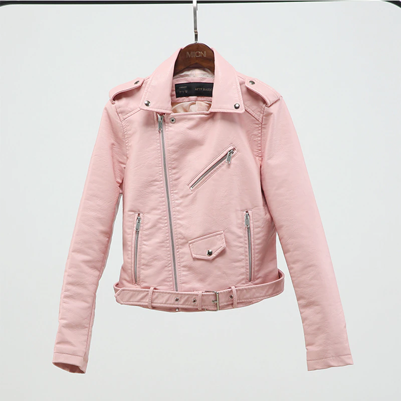 Thumbnail: Autumn Women Faux Soft Leather Jacket Long Sleeve Zipper Motorcycle Red Jacket