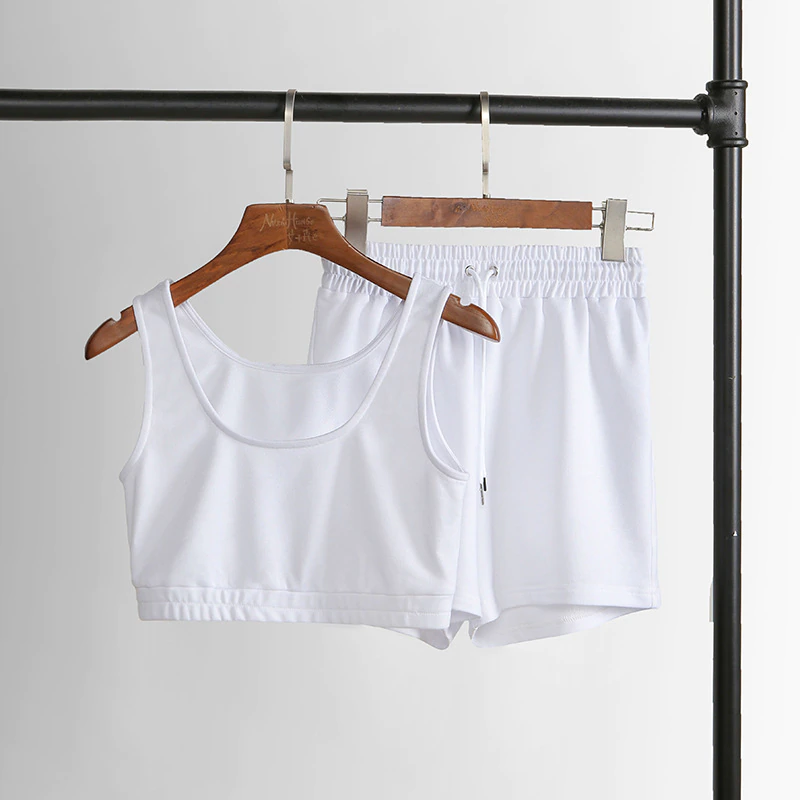 Thumbnail:  Solid Two-Piece Set Women Crop Top and Drawstring Shorts Outfits
