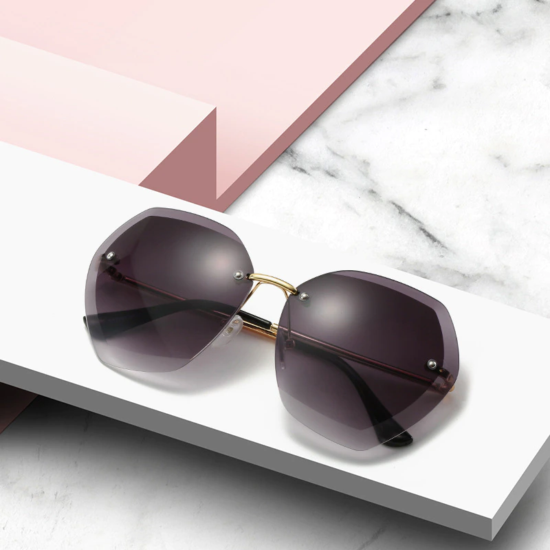 Thumbnail: Fashion Sunglasses Rimless Gradient Retro Alloy Frames High Quality Eyewear 