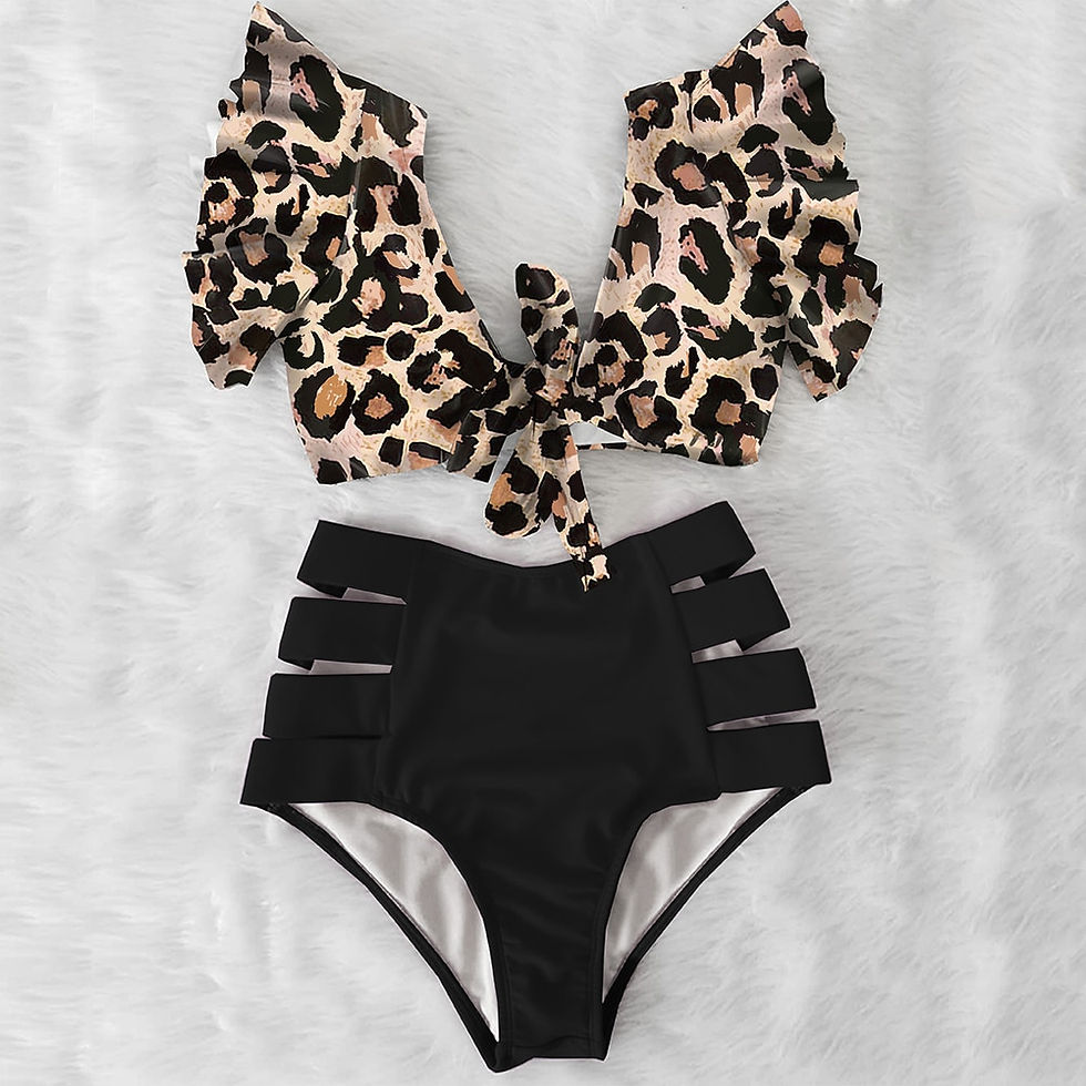 Thumbnail: High Waist Two Pieces Ruffled Sexy Bikini Floral Design 