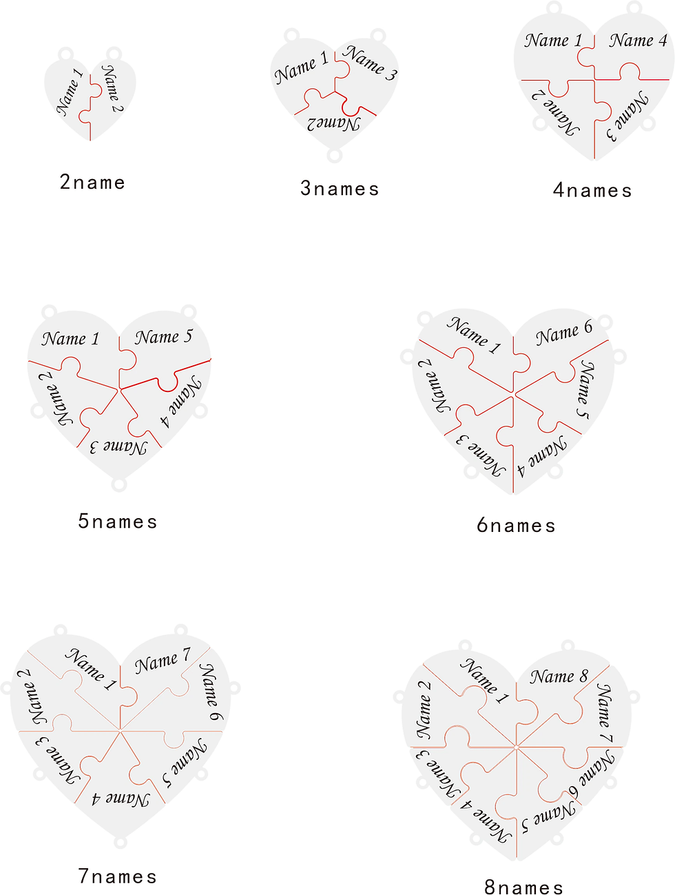 Thumbnail: Polished Heart Shape Puzzle Pendant Necklace Custom Family Friends Names Gifts