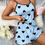Thumbnail:  Women'S Suspender Shorts Black Heart Print Pajama Set