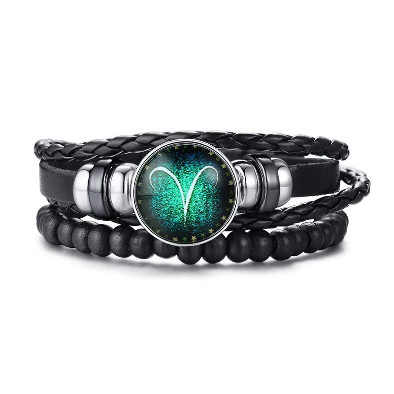 Thumbnail: Aries 12 Horoscope Multi-layer Leather Rope Bracelets for Men Women Gifts 
