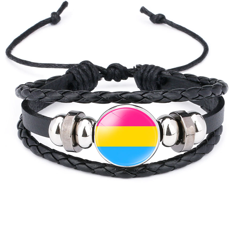 Thumbnail:  Rainbow Glass charm Bangle Wristband Leather Bracelet for Women Men