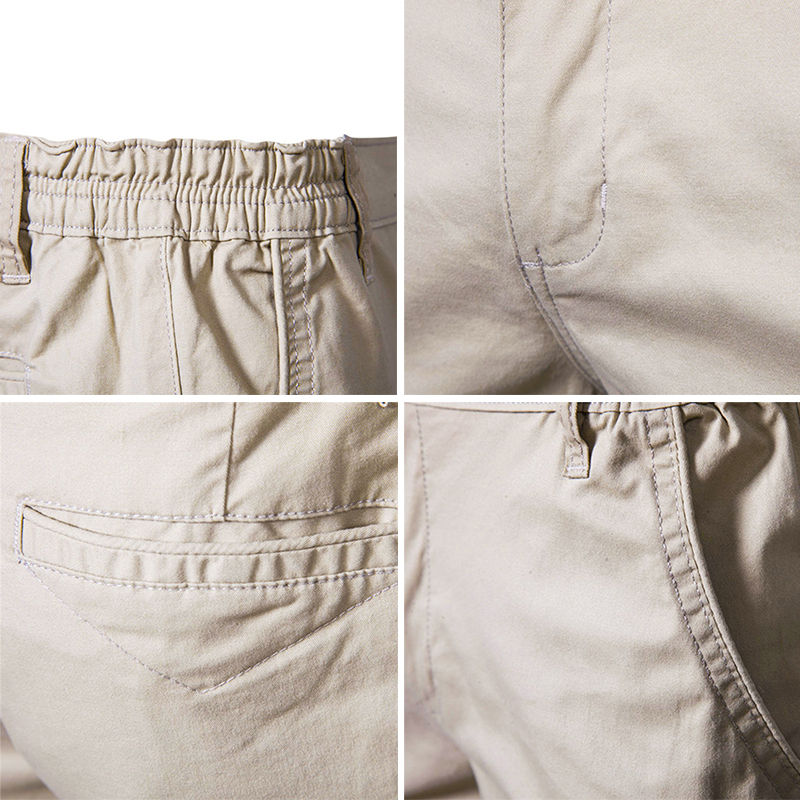 Thumbnail: Men Summer Casual Shorts Soild color Cotton Shorts Elastic Waist 