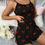 Thumbnail:  Women'S Suspender Shorts Black Heart Print Pajama Set