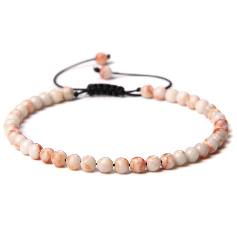Thumbnail: Adjustable 4MM Stone Beads Agates Jaspers Onyx Lapis Lazuli Woven Bracelet 