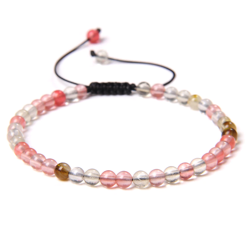 Thumbnail: Adjustable 4MM Stone Beads Agates Jaspers Onyx Lapis Lazuli Woven Bracelet 