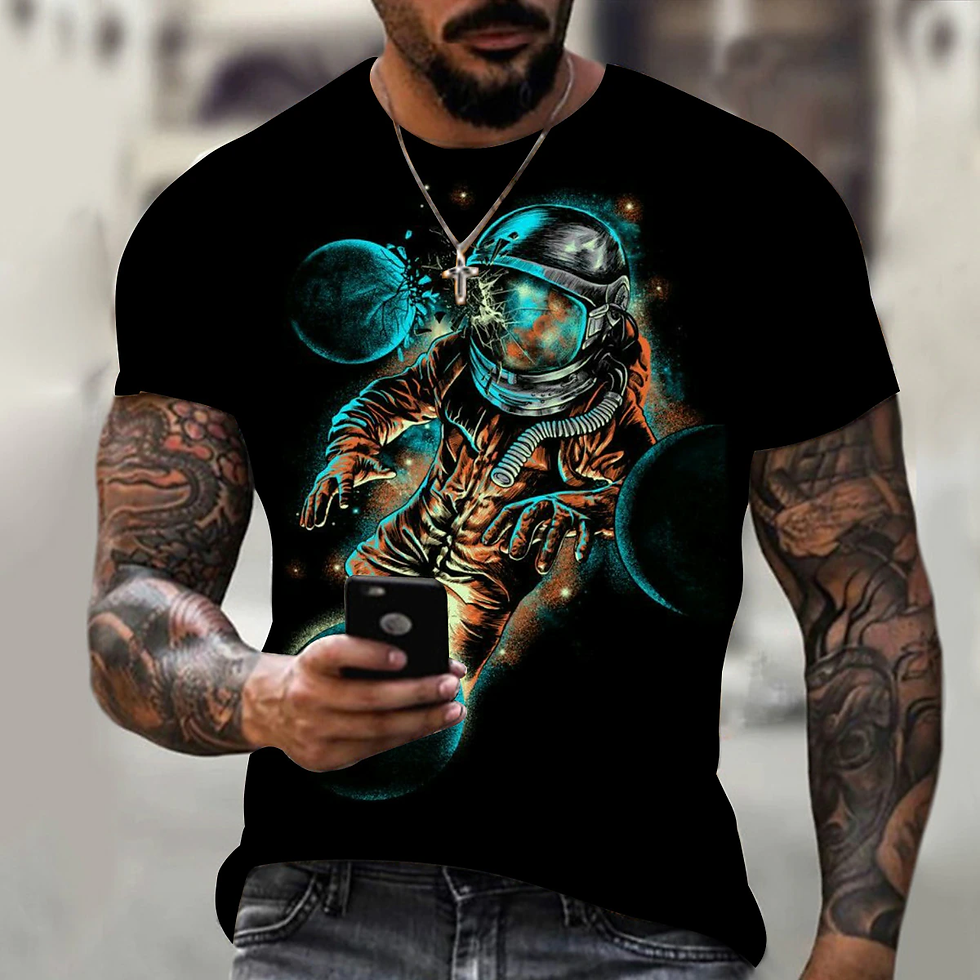 Thumbnail: Trendy space astronaut design summer men round neck short sleeve 3D printed 