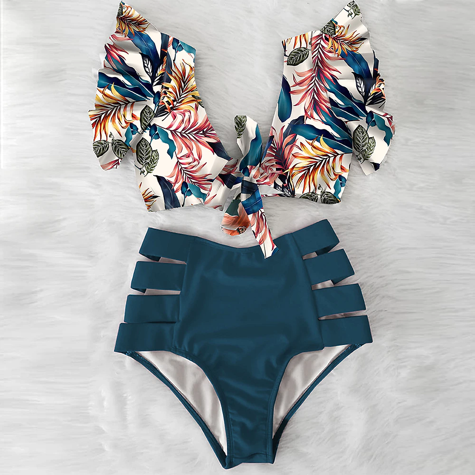 Thumbnail: High Waist Two Pieces Ruffled Sexy Bikini Floral Design 