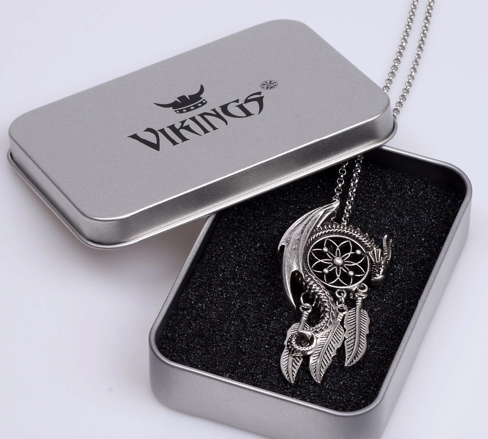 Thumbnail: Dragon Pendant Dream Catcher Necklace Boho Bohemian Viking Amulet Charm
