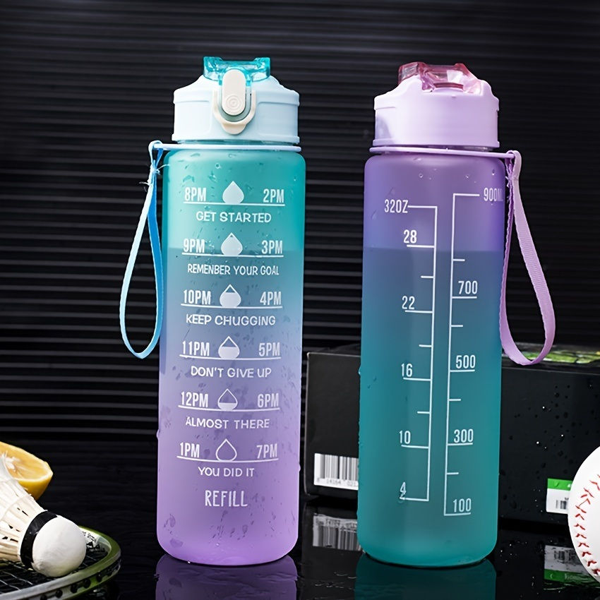 Thumbnail: 32oz/900mL Motivational Water Bottle With Straw & Time Marker; Daily Water Intak