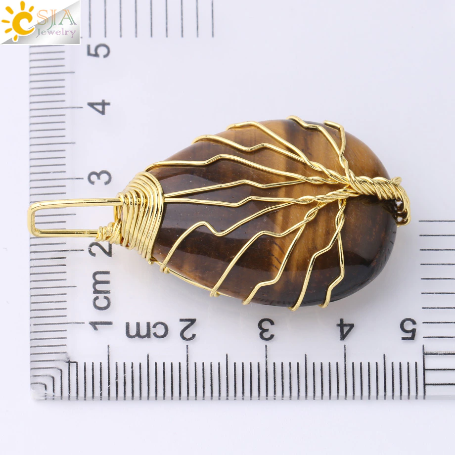 Thumbnail:  Tree of Life Natural Stone Pendant Wire Wrap Green Aventurine Tiger Eye