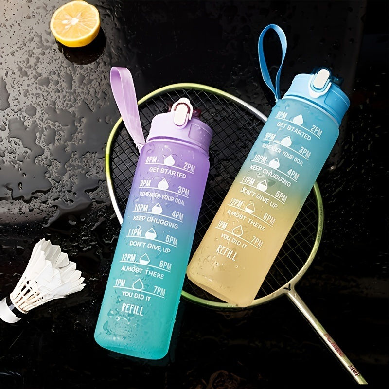 Thumbnail: 32oz/900mL Motivational Water Bottle With Straw & Time Marker; Daily Water Intak