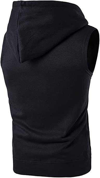 Thumbnail: Men's Hooded Zip Sleeveless Sweater Vest Slim Fit Solid Hooded Vest Jacket