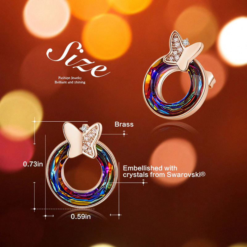 Thumbnail: Fashion Jewelry Copper Hollow Round Shaped Rose Gold Earrings with Butterfly
