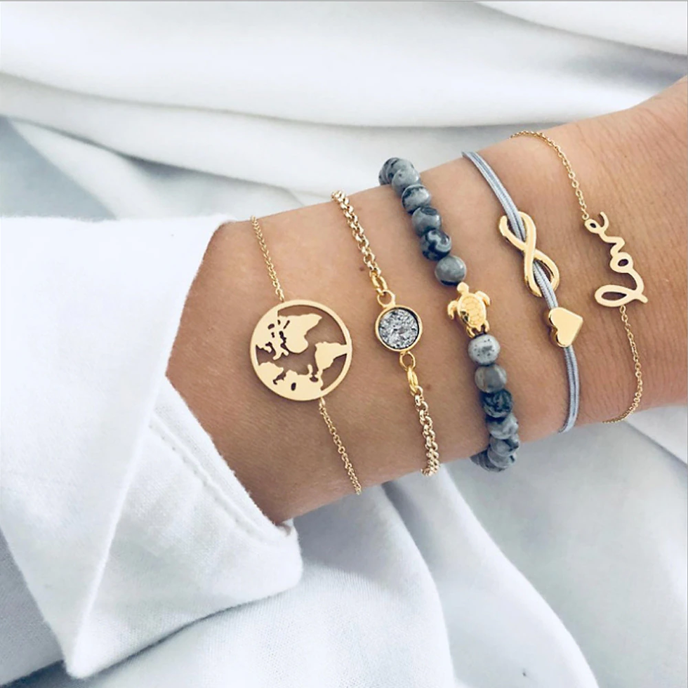 Thumbnail: Bohemian Bracelet Set For Women Geometric Shell Natural Stone Beads Bracelet