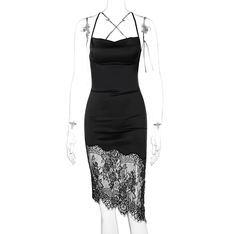 Thumbnail: Spaghetti Strap Lace Mini Dresses Elegant Party Night Club Fashion Sexy Backless