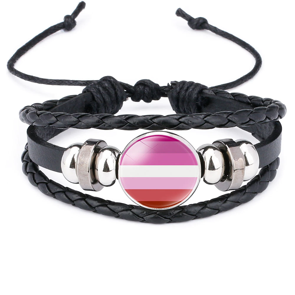 Thumbnail:  Rainbow Glass charm Bangle Wristband Leather Bracelet for Women Men