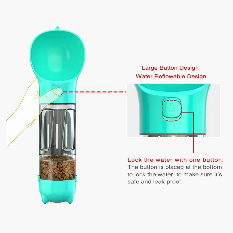 Thumbnail:  3 in 1 Portable water bottle, food feeder, poop bags storage area, leak proof