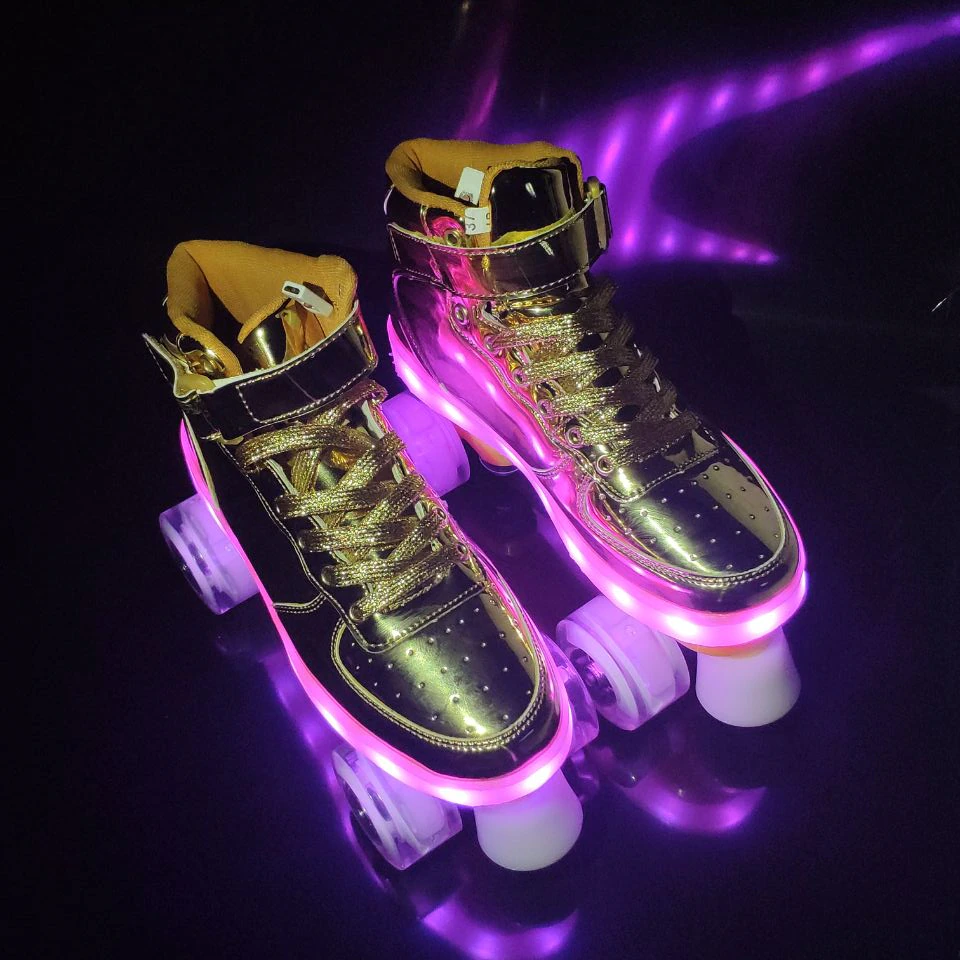 Thumbnail: New Style Led Rechargeable 7 Colorful Luminous Double Row 4 Wheel Roller Skates 