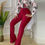 Thumbnail: Women Two Pieces Set Print Buttoned Shirt and High Waist Pants with belt