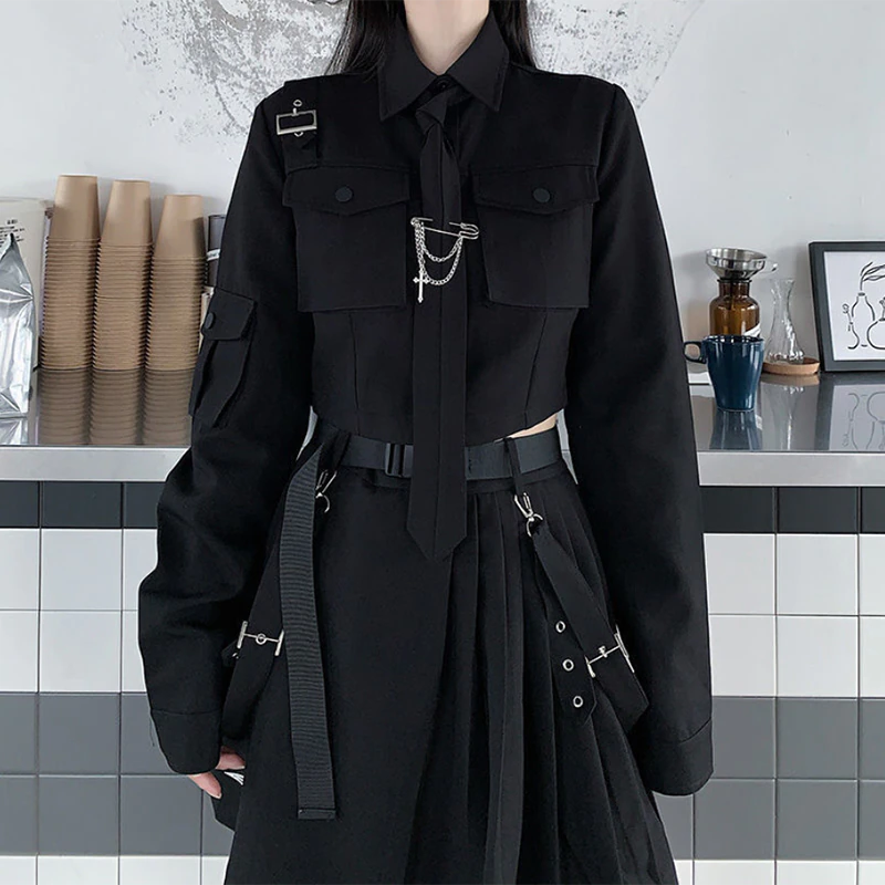 Thumbnail:  Streetwear Two-Piece Top and Skirt Punk Style Set Oversize 4XL Chain Ribbon