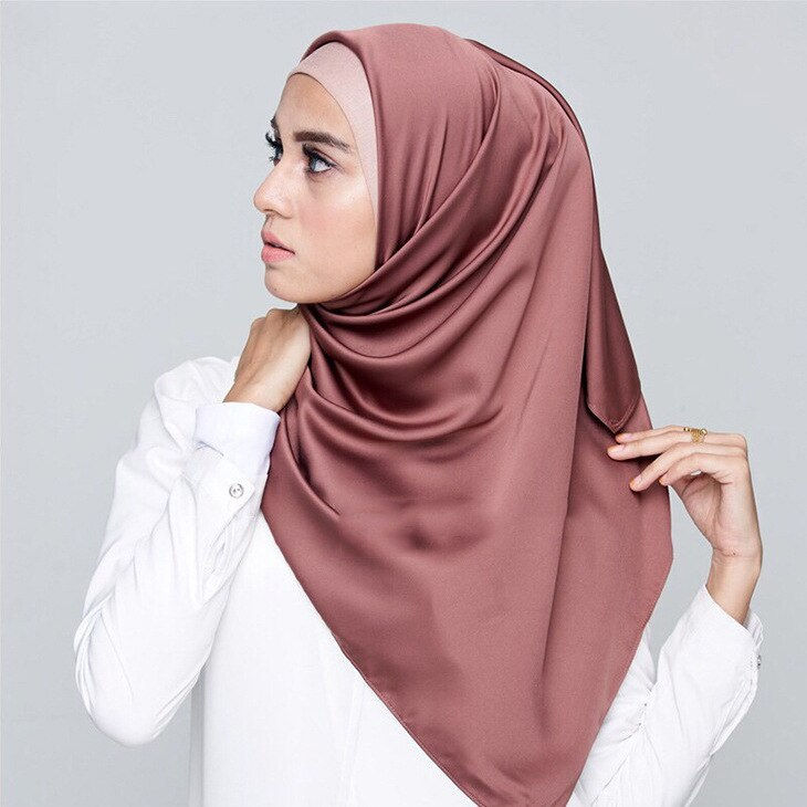 Thumbnail: Satin Hijab Scarf Muslim Female Chiffon Shawls And  Hair Wrap Head 