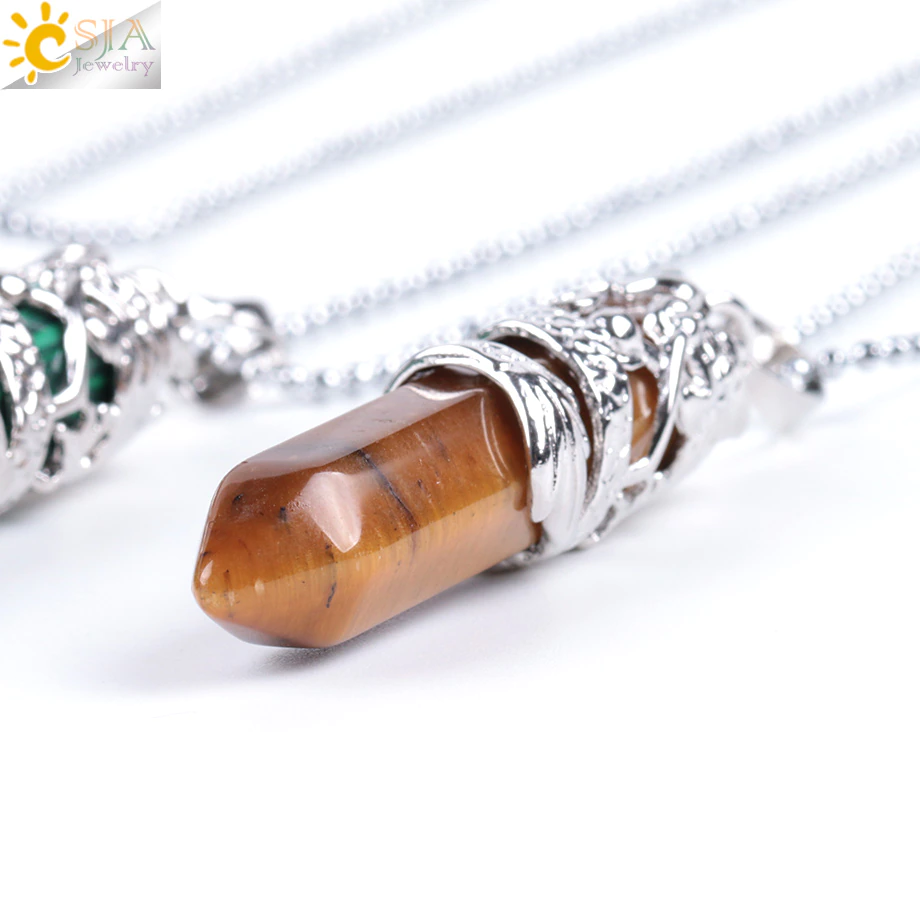 Thumbnail: Dragon Hexagonal Pendant Quartz Necklaces Natural Stone Pendants