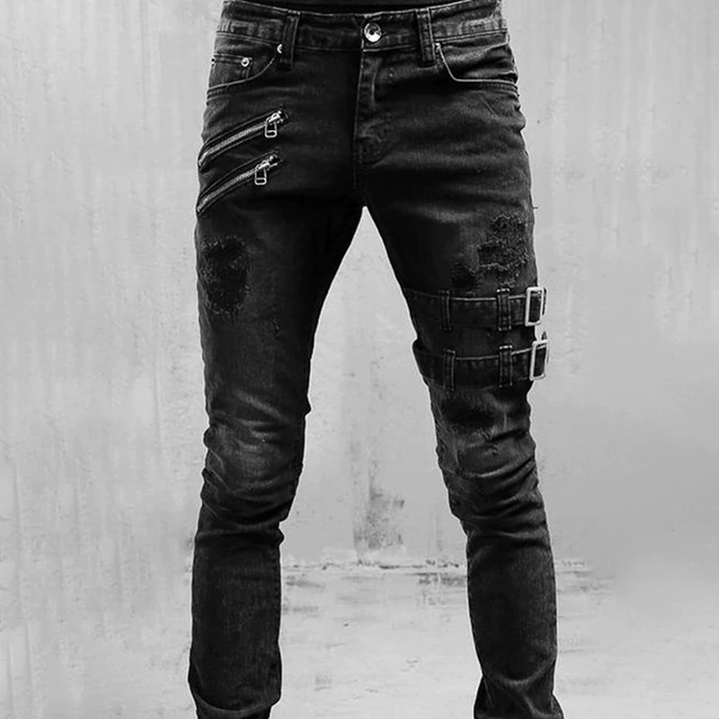 Thumbnail: Straight Jeans Men Jean Streetwear Skinny Casual Long Denim Pants 