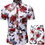 Thumbnail: Men's Flower 2 Piece Tracksuit Shirt Casual Hawaiian Short Sleeve Shirts and Pan