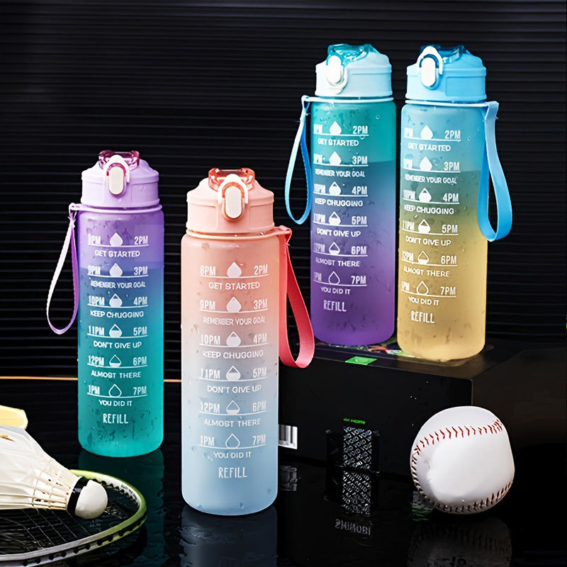 Thumbnail: 32oz/900mL Motivational Water Bottle With Straw & Time Marker; Daily Water Intak