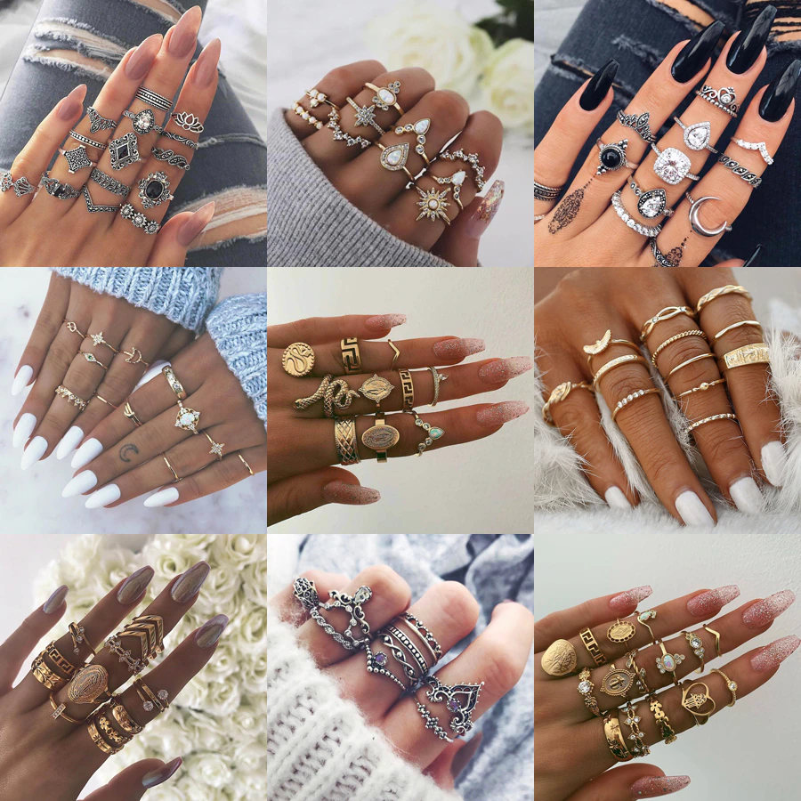 30 Styles Trendy Boho Knuckle Ring Set for Women Bohemian Fashion Jewelry